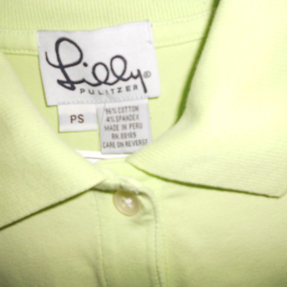HP🎉Lilly Pulitzer Polo Shirt Small Petite Lime Green Palm Tree logo EUC - Picture 3 of 7